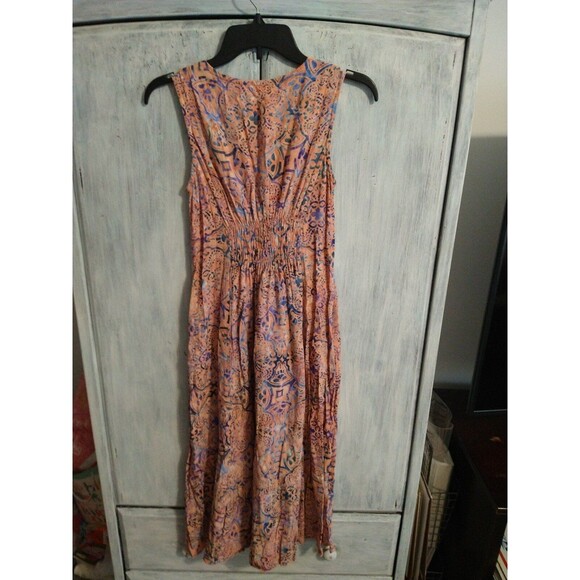 Go fish Maxi  sleeveless dress bohemian small peach & blue Feminine Cottage Core - Picture 4 of 8